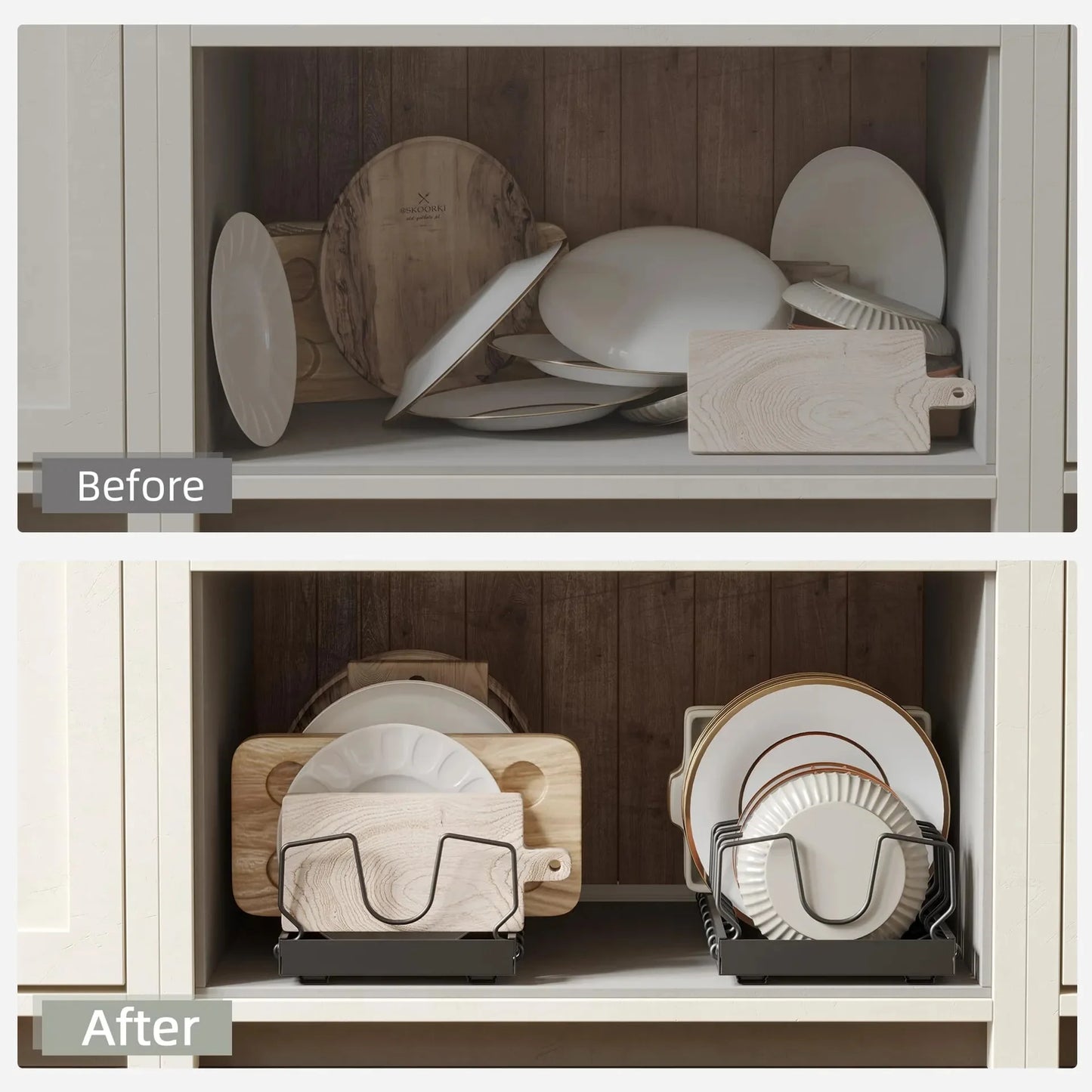 Organisateur de cuisine multifonctionnel - Tiroir coulissant pour casseroles et poêles, support coulissant pour couvercles, étagère à épices et égouttoir à vaisselle