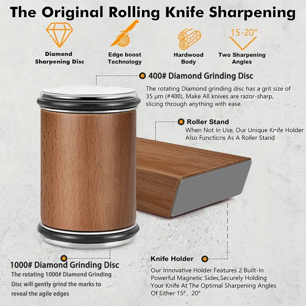 Rotary Double-Sided Knife Sharpener – 15°/20° Diamond Stone