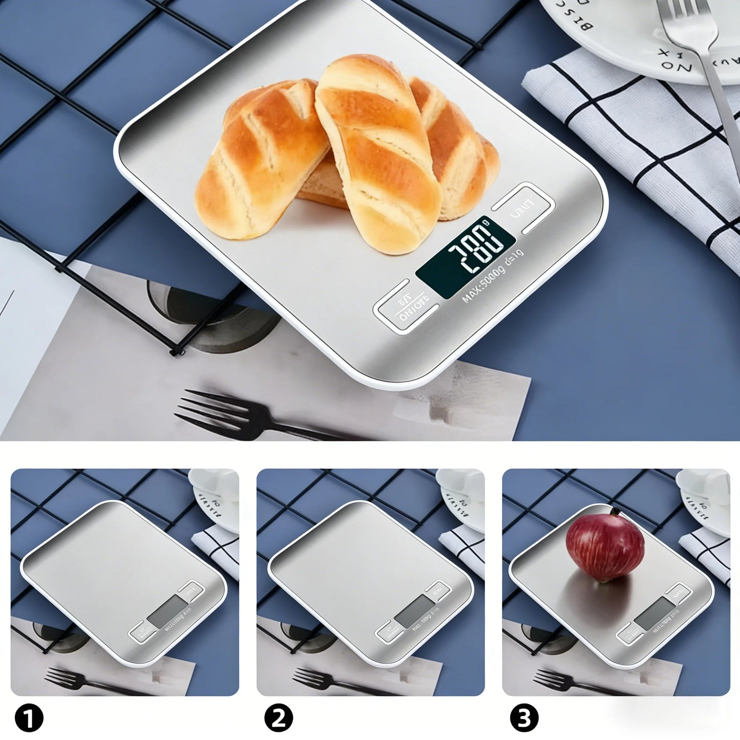 Digital LED Kitchen Scale – 10kg, 1g Precision, Stainless Steel